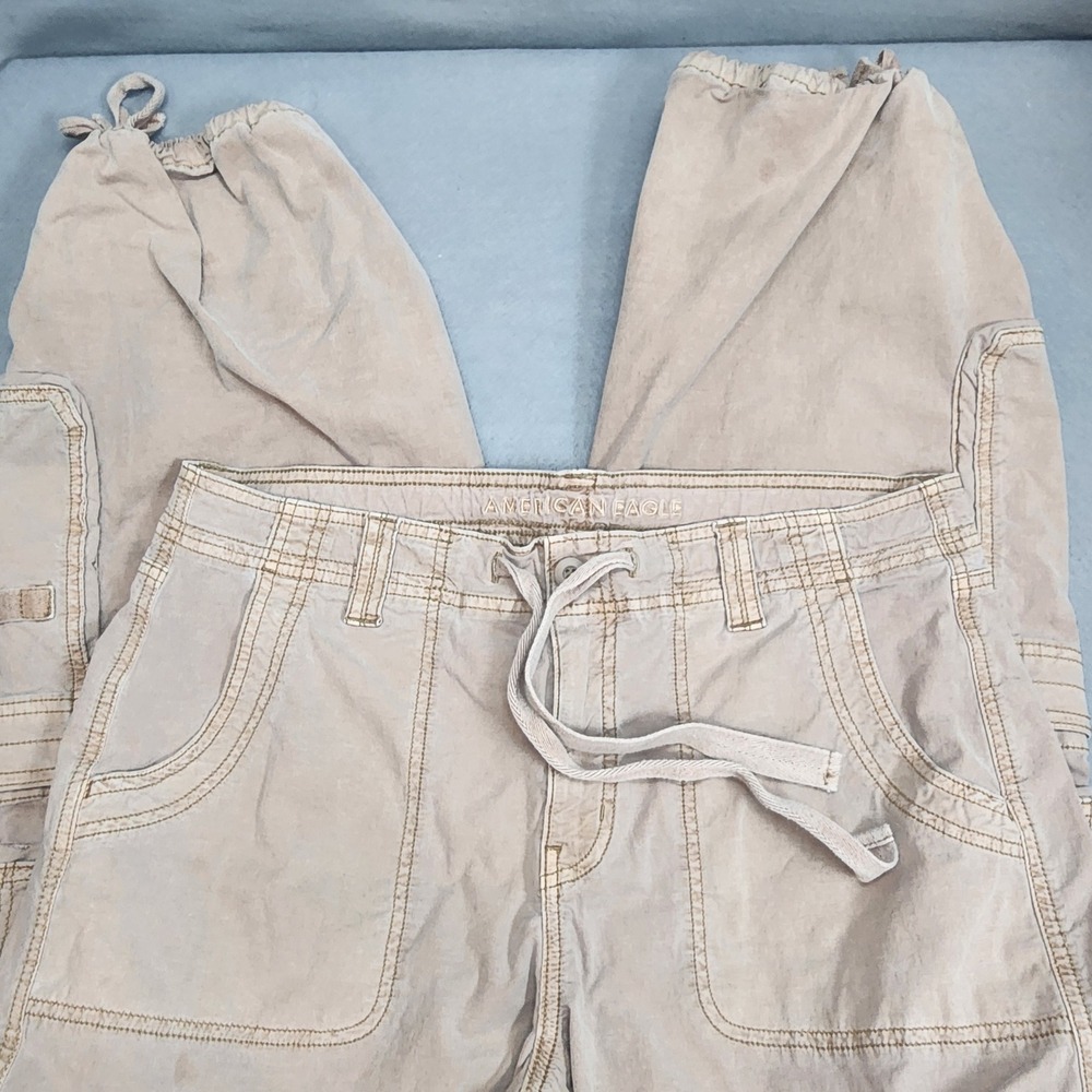 American Eagle Cargo Pants Khaki‎ Stretch Drawstring Utility Women 10 Short
